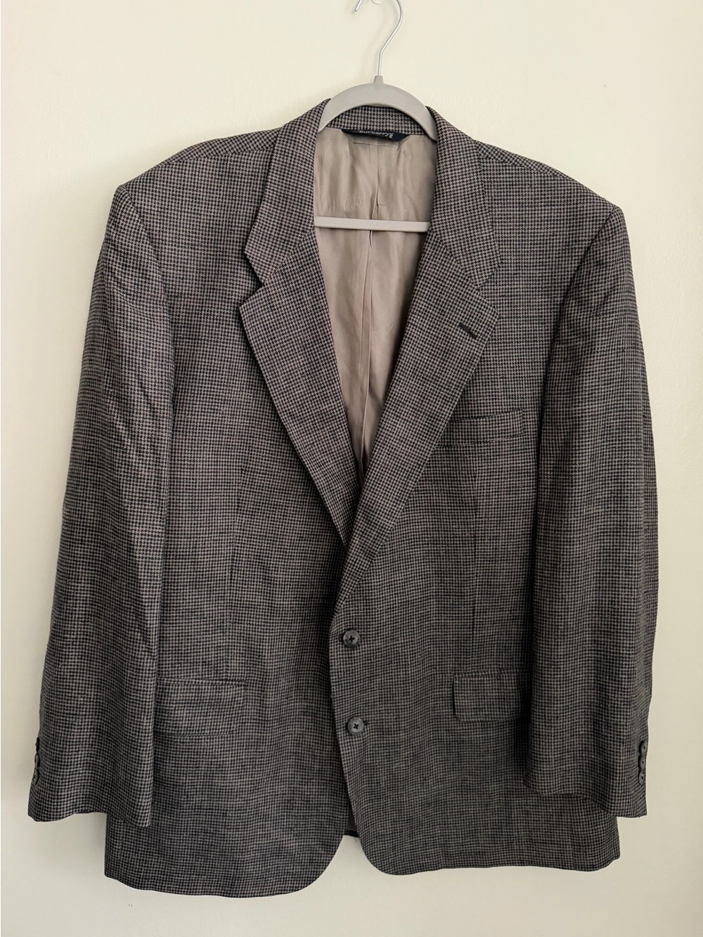 BURBERRY Vintage 100% Silk Houndstooth Check Blazer Sport Coat - Size 44 Brown